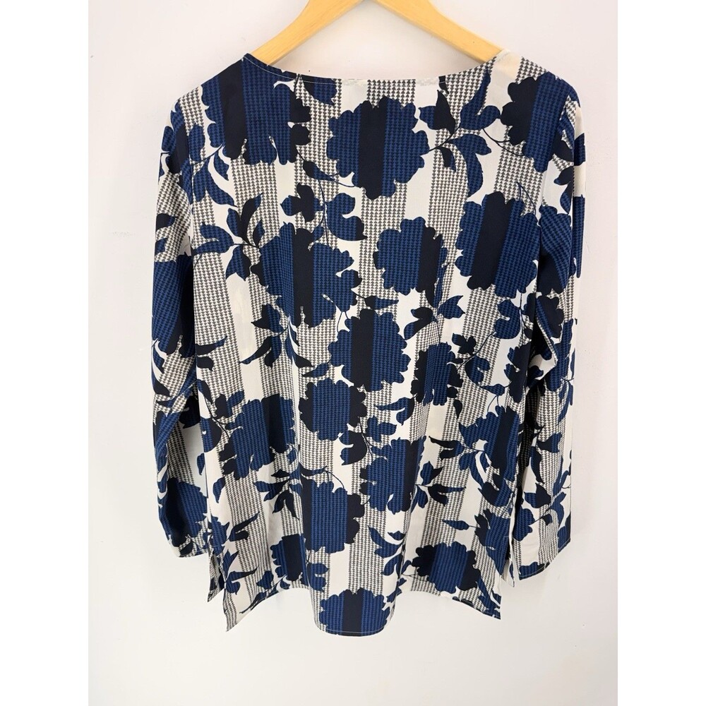 Ann Taylor Women's Gray Blue Black Floral Long Sleeve Blouse Shirt Top Small - Picture 2 of 13